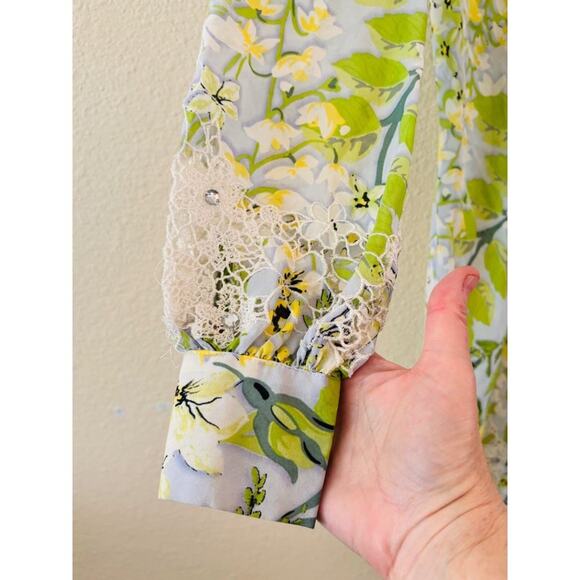 Ebene by Patrick Assuline Dress Sz Small 100% Silk Floral Lace Feminine Tunic - Picture 7 of 11